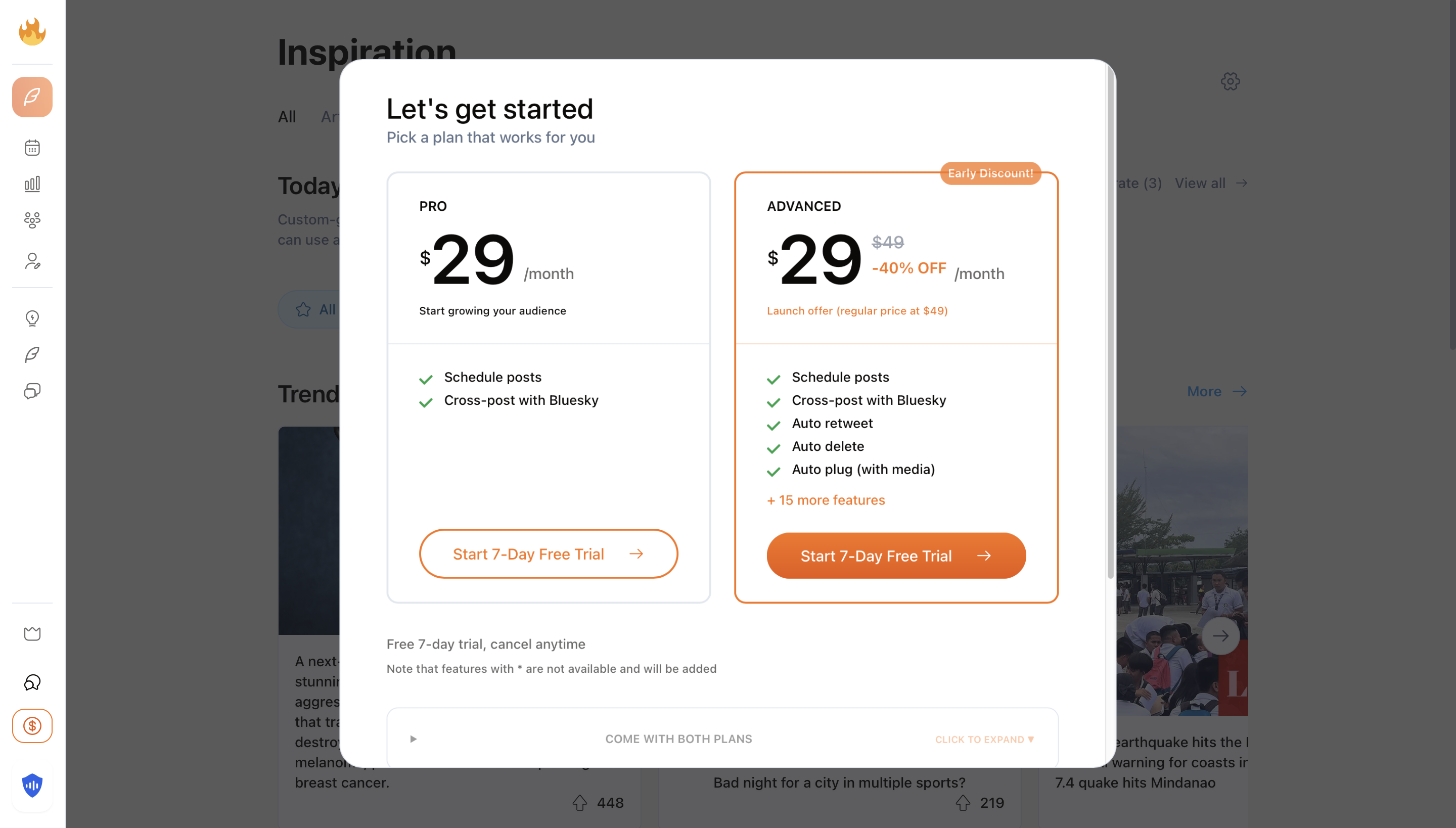 SuperX paywall modal showing pricing plans